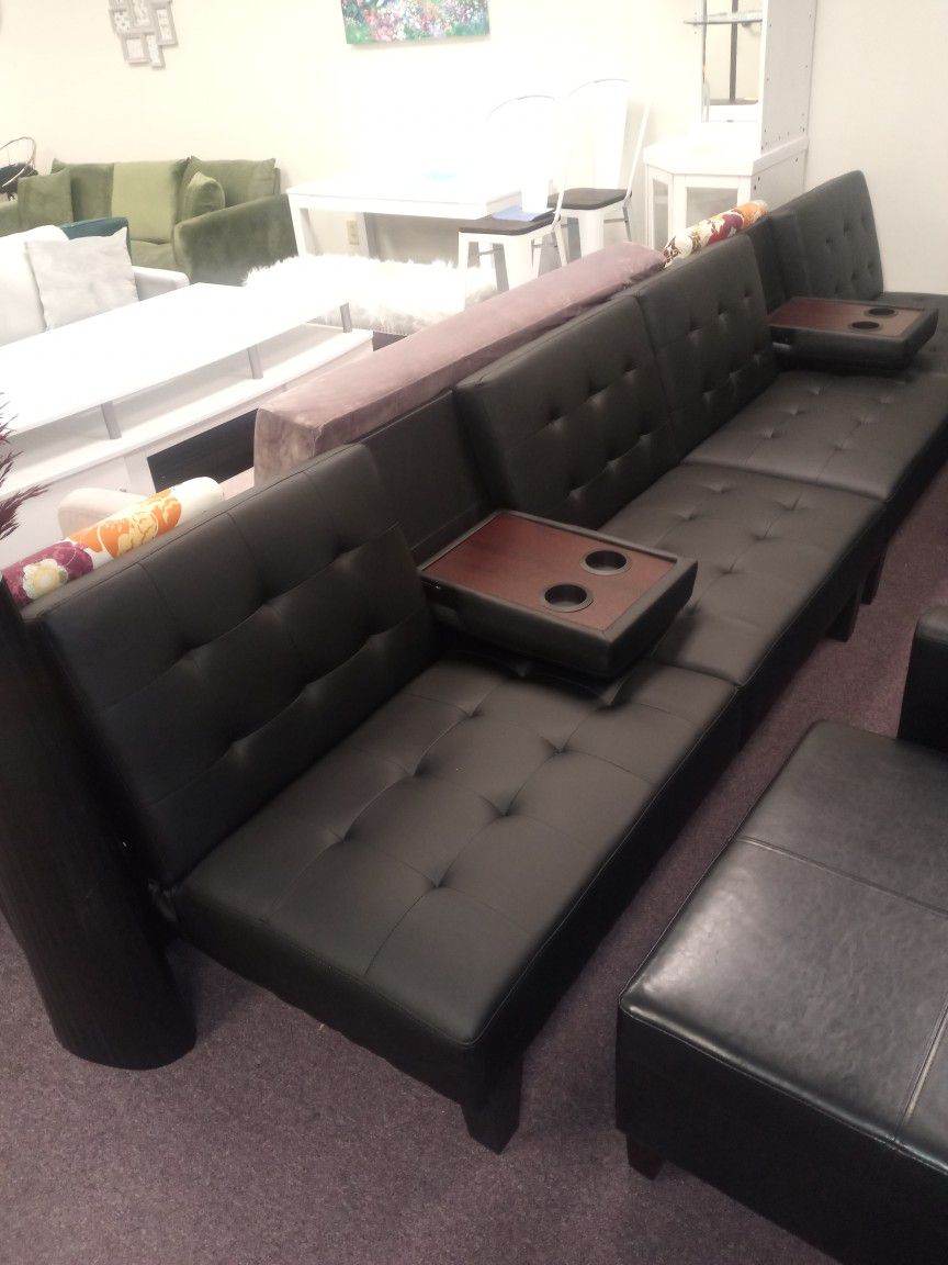 Black Futon Sofa With Cup Holders 