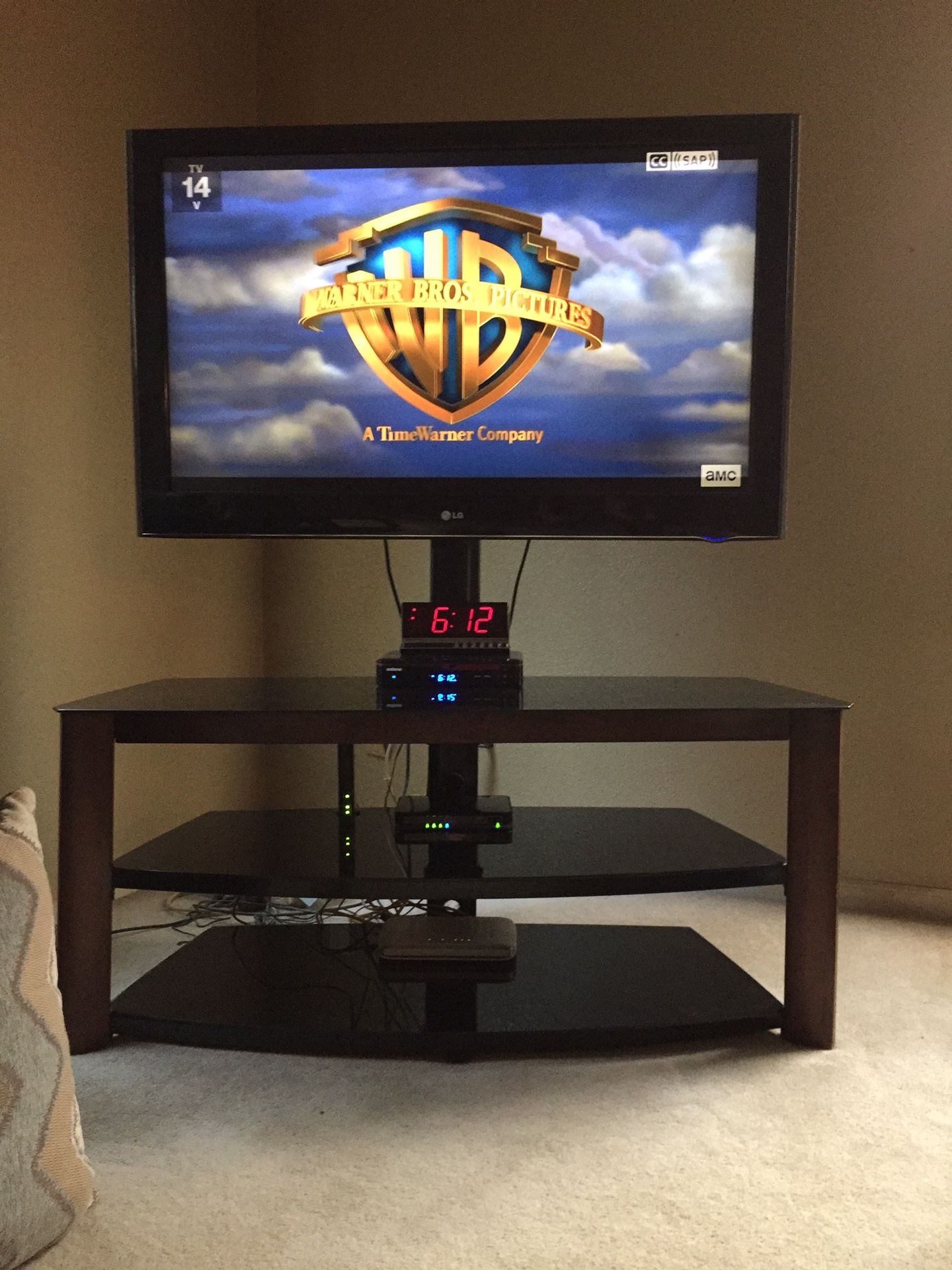 Glass and oak tv stand