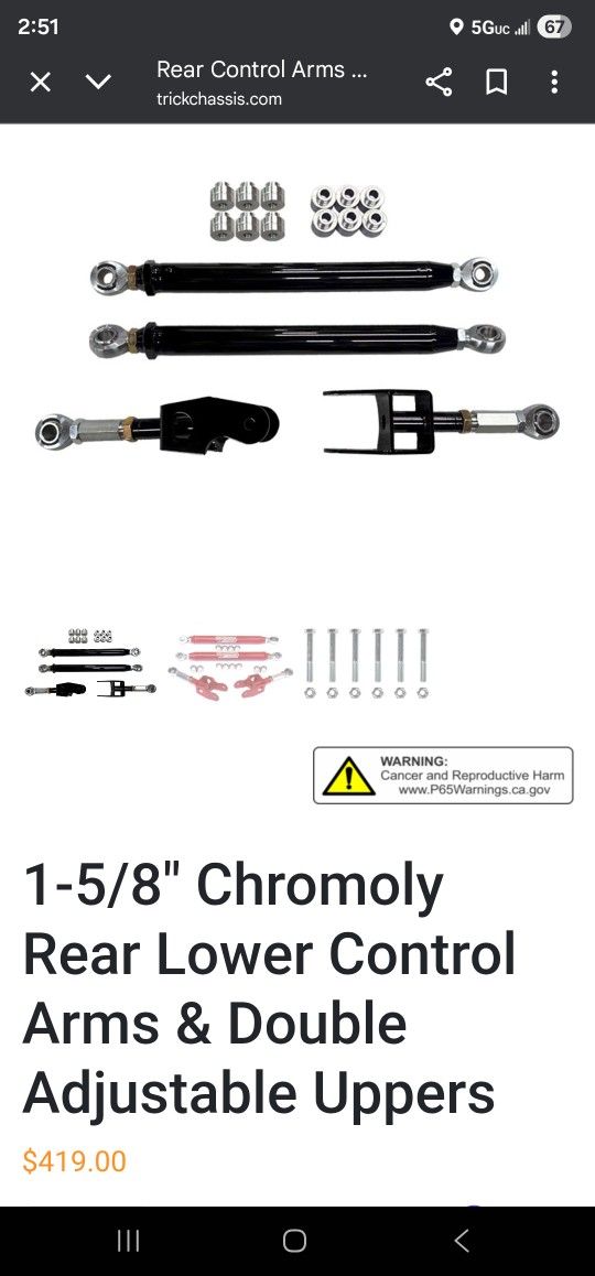 G Body Trick Chasis Chromoly Rear Trailing Arms 