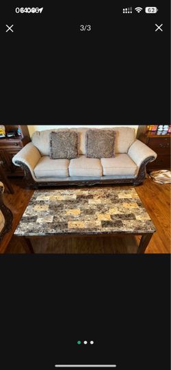 Complete Living Room Furniture Set – 2 Sofas, Coffee Table, 2 End Tables, 3 Candle Holders & 2 Table Lamps