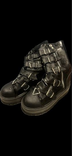 DEMONIA Black Platform Boots with Buckle Straps