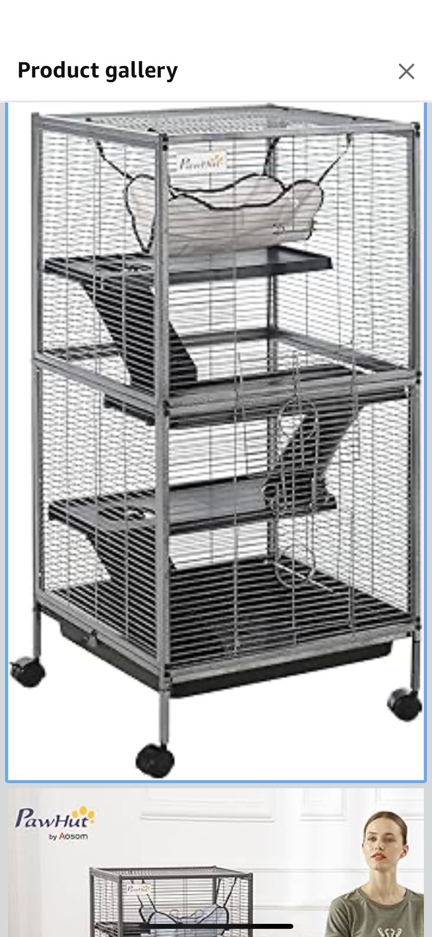 PawHut Metal Small Animal Cage, 4-Tiers Rolling Big Ferret Cage with Hammock, Removable Tray, for Chinchilla, Sugar Glider, Gray
