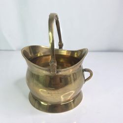 Small Brass Coal Bucket Scuttle Planter Handle. Vintage. 