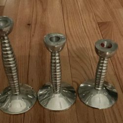 Set Of Silver Color Candle Holders:5.5,7,8 Inches Tall
