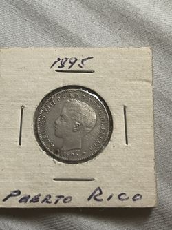 1895 Silver Puerto Rico 20 Centavos Coin, Very Rare 