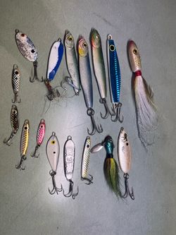 A lot of ocean and freshwater fishing jigs lures