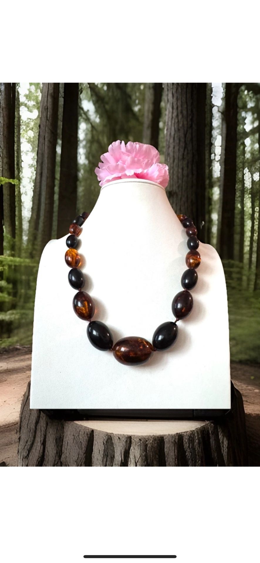Vintage & Graduated,Knotted Oval Shape Amber Bakelite & Lucite Mix color Translucent Necklace 44grams