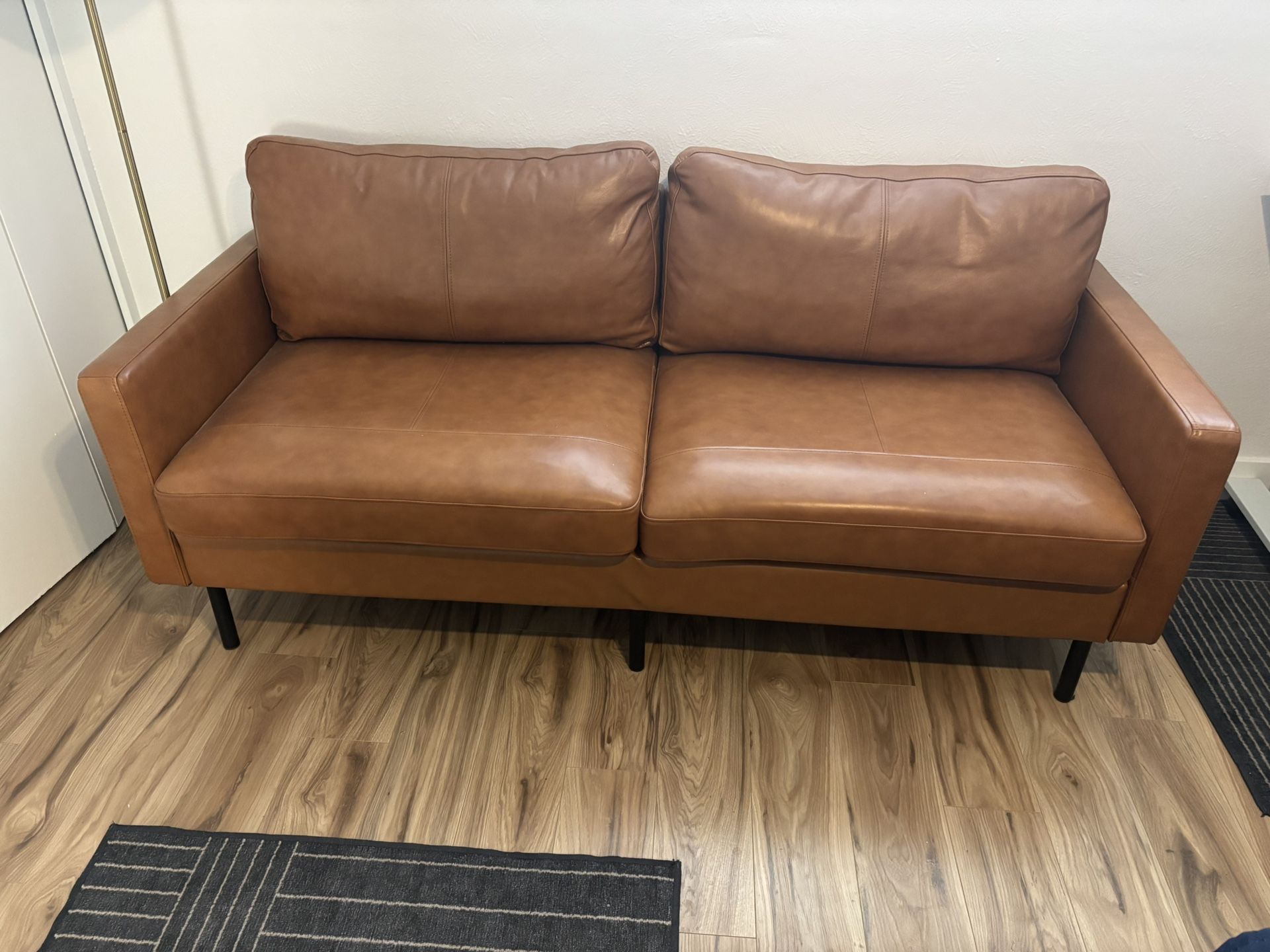 Brown Faux Leather Loveseat - Excellent Condition!