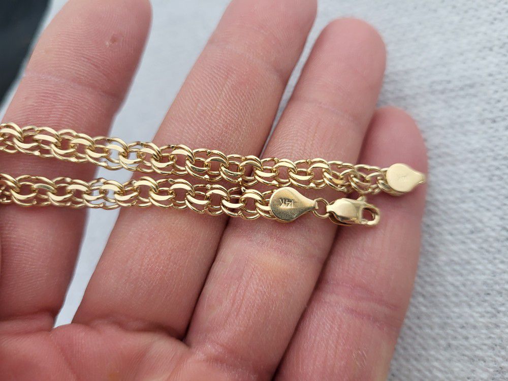 14k Solid Gold Chino Link Tejido 7" Inch Kids Women's  Bracelet 
