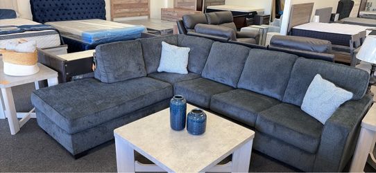 Dark Gray Fabric Sectional Sofa with Chaise