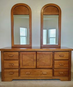 Oak Bedroom Set-Dresser with Mirrors, Armoire, and End Tables