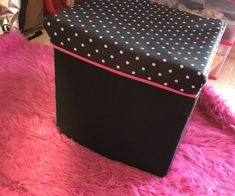 Storage Ottoman Pink, Black polka dot