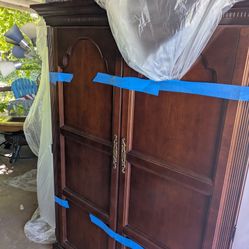 SOLID WOOD armoire (HEAVY!)  Desk Folds Out on right Side