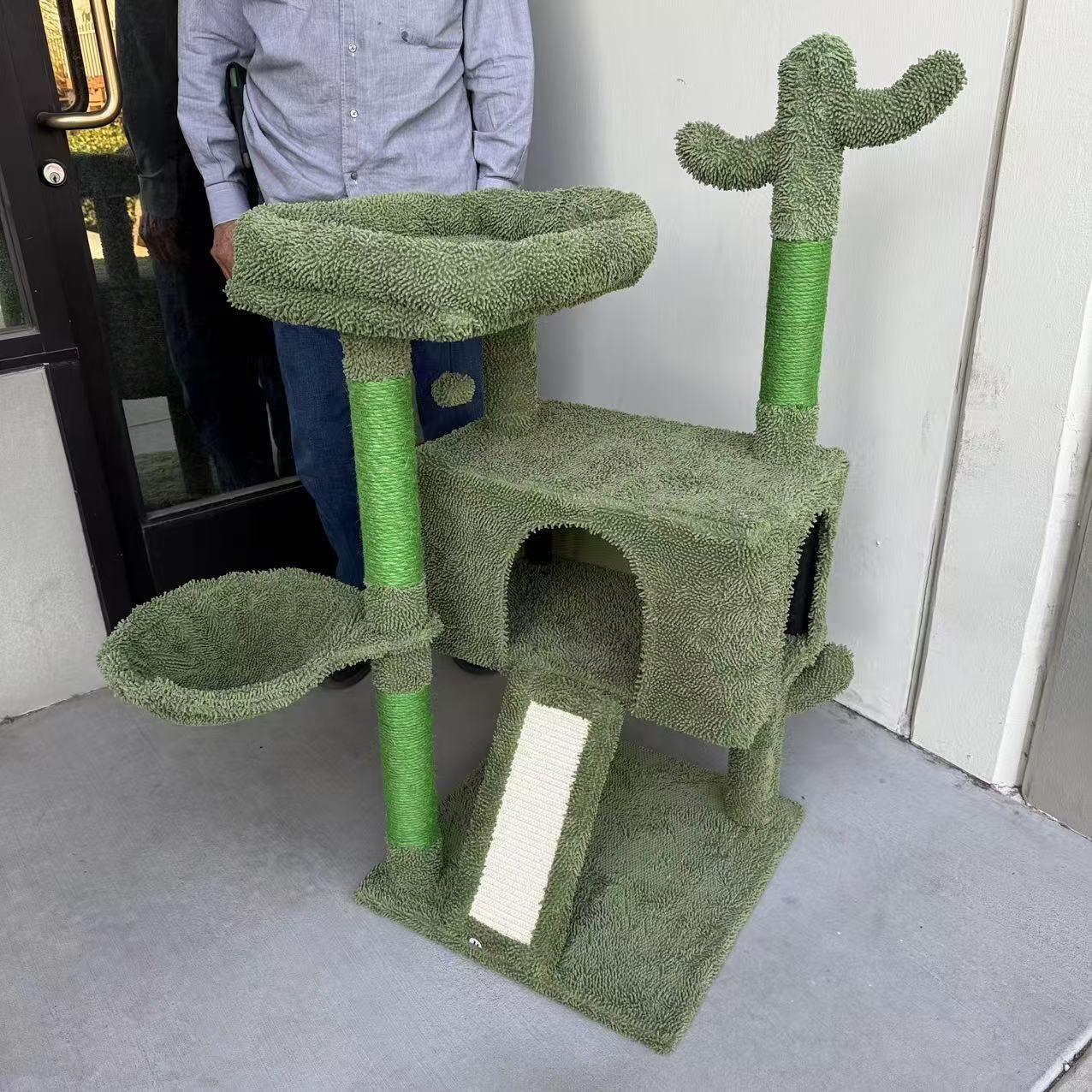 New In Box 43 Inches Tall Adult Cat Tree Kitten Scratching Play Post Scratcher Pet Cactus Green Color Plush Bed Furniture 