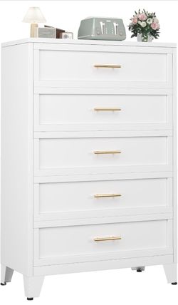 Metal Dresser Under Desk Metal Filing Cabinets, 53.54" H Drawer Chests of Drawers for Office, Garage (5 Drawers White 31.5inch Wide) Brand new, still