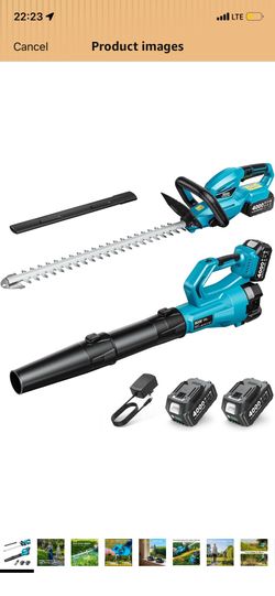 SEESII Cordless Hedge Trimmer and Leaf Blower Combo, 2 Pcs 4.0Ah Batteries, Electric Handheld Bush Trimmer with 20" Dual-Action Blade, Lightweight Bru