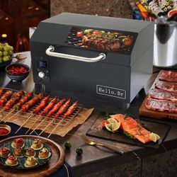 Portable Wood Pellet Grills 900°F，Smoker with Viewing Window – 8-in-1 BBQ, Digital Control, LED Screen,NEW 