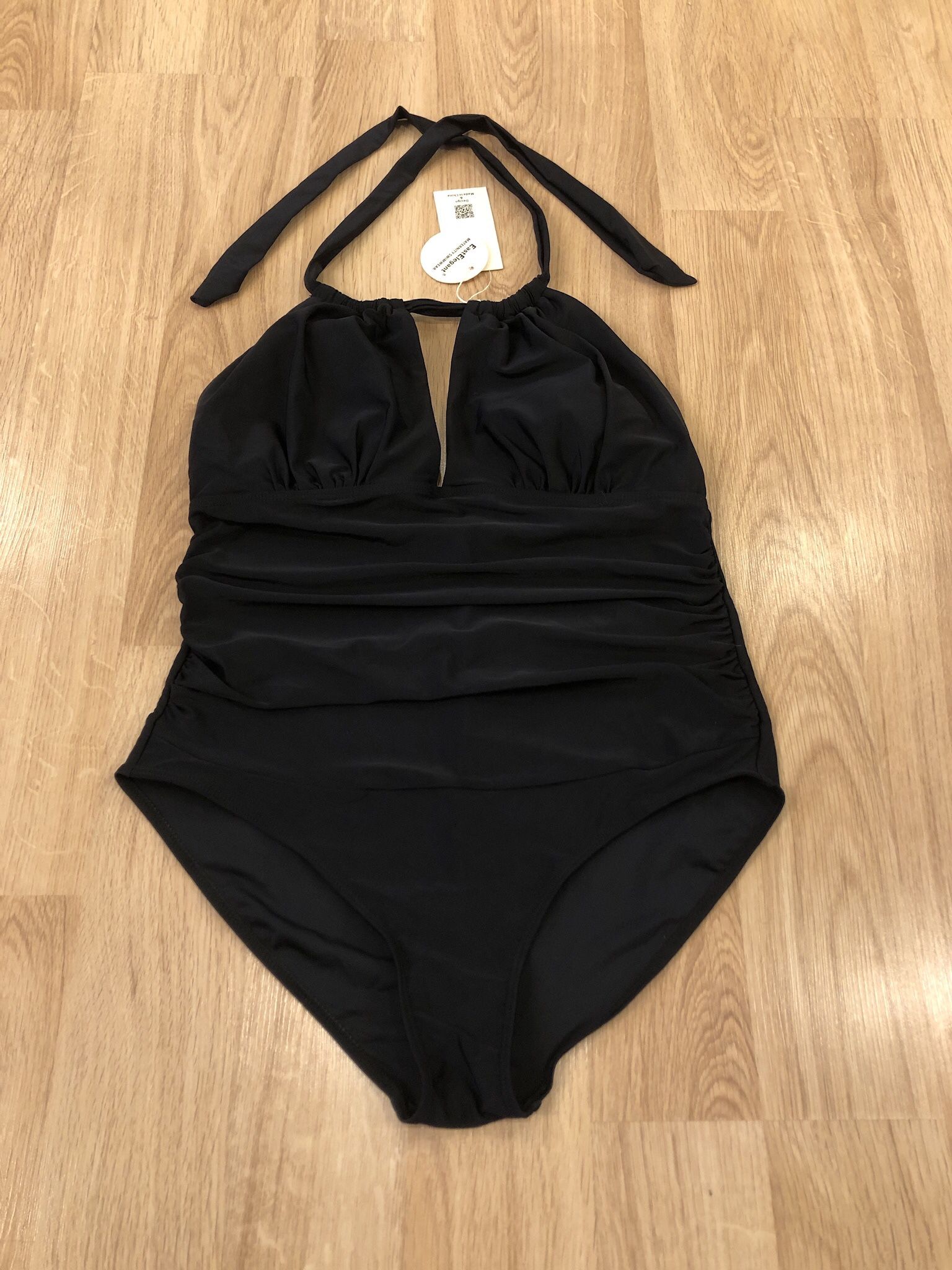 Women’s Size Large Maternity Black One Piece Swimsuit Halter Top New with Tags!