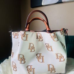 Dooney & Bourke Monogram Logo Brenna Bag In Cream And Brown 