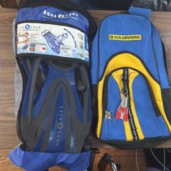U.S. Divers Blue and Yellow Backpack and Fins