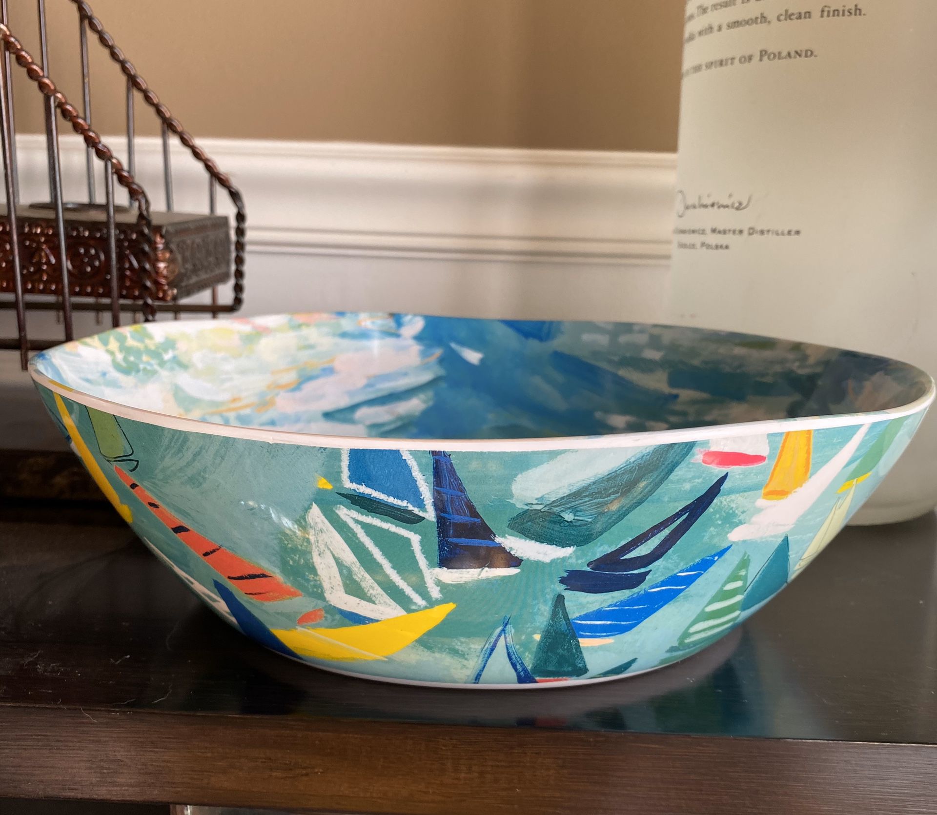 New Anthropologie abstract sailboats bowl