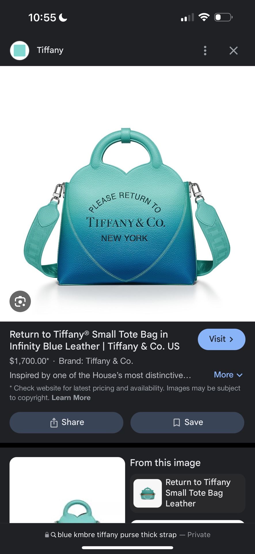 Return To Tiffany Tote Bag Purse Blue Leather 