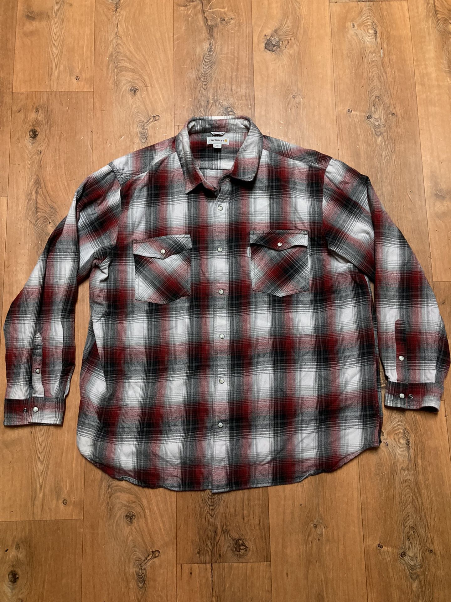 Carhartt 2XL Trumbull Plaid Flannel Shirt Mens Red Pearl Snap 102824 Regular Fit