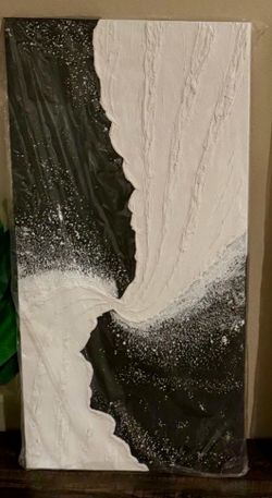 Hand Painted Black & White Textured Oversized Canvas Wall Art 24x36” BRAND NEW, STILL WRAPPED - OFFERS WELCOME