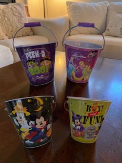 Disney & Paw Patrol Halloween Metal Treat Buckets - Set Of Four