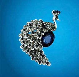 Vintage Peacock Pin/Brooch Silver And Blue