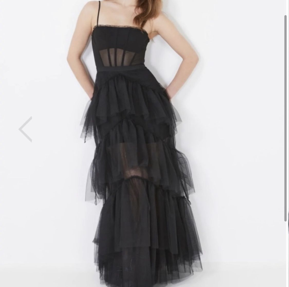 OLY TIERED RUFFLE TULLE EVENING GOWN
