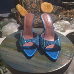 Caroline Crystal Satin Midnight Blue/ Amina Muaddi Pumps