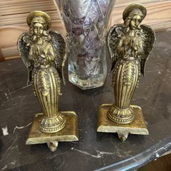 vintage brass angel stocking holder 