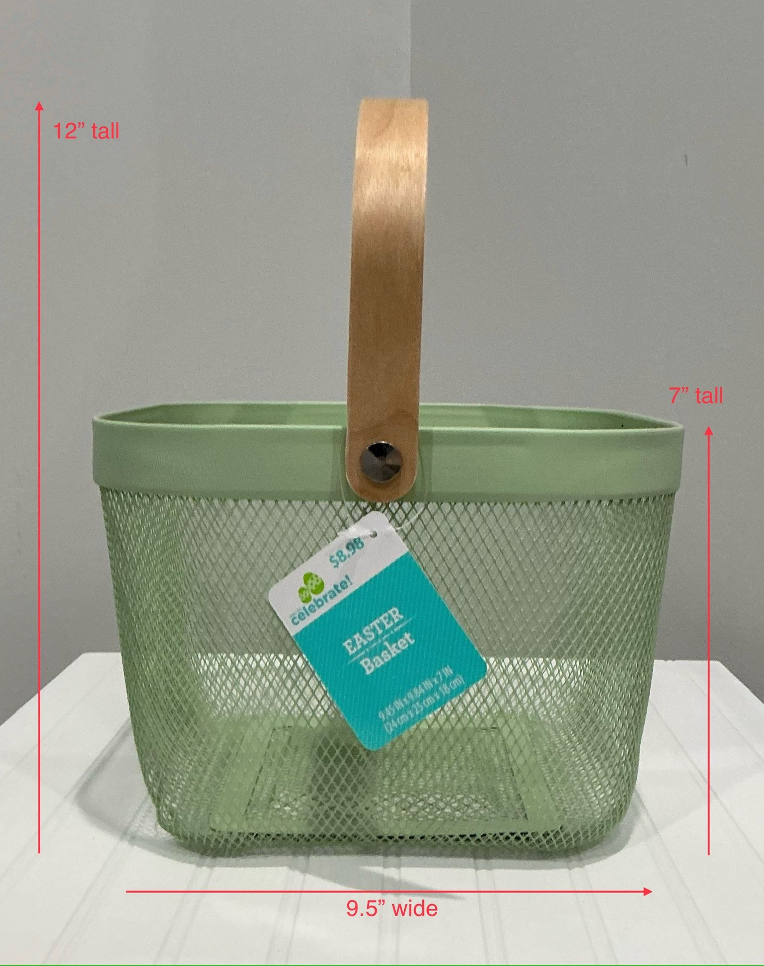 Brand New Walmart Light Green Metal with Wood Handle Easter Basket