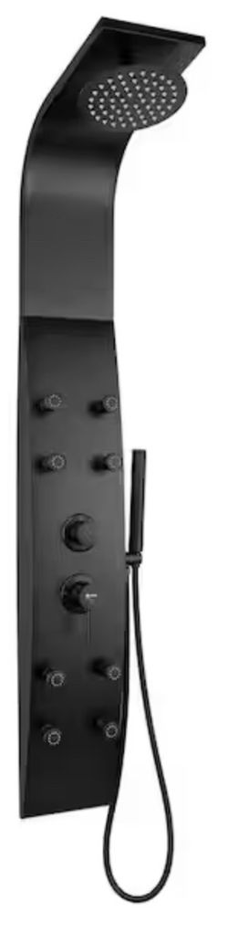 57in. 2-Jet Multifunction Shower System with Rainfall Shower Head and Hand Shower Wand in Black Painted Stainless Steels
