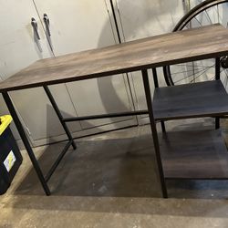 Wood Desk With Side Shelves