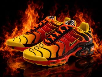 Nike Air Max Plus TN "Fade Chrome Yellow Bright Crimson" Fire Heat Flame Sneakers 5Y