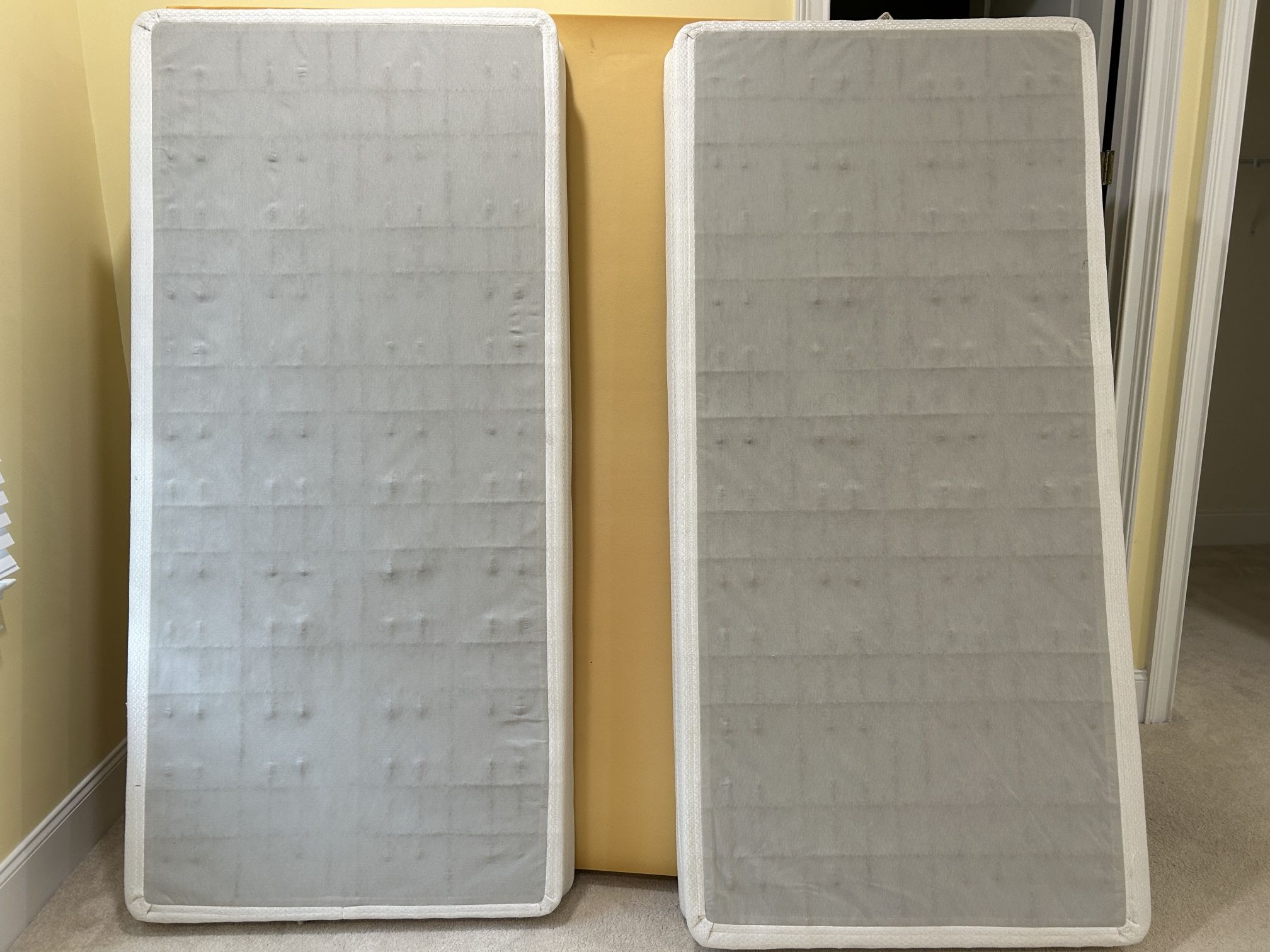 Split king (2 twins) low profile foundation $80. Queen 9” dense foam mattress $150 OBO