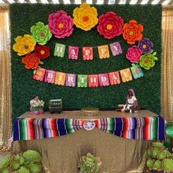 Mexican Fiesta Backdrop Paper Flowers / Flores De Papel Fiesta Mexicana