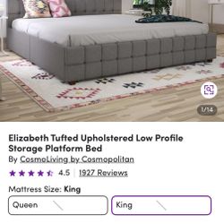 King size bed with storage. Elizabeth Tufted Upholstered Platform Storage Bed by Cosmopolitan Living