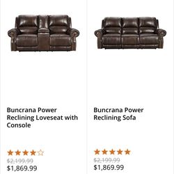 Power reclining leather sofa