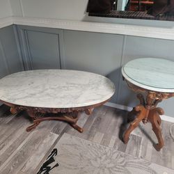 Antique marble slab coffee and end table