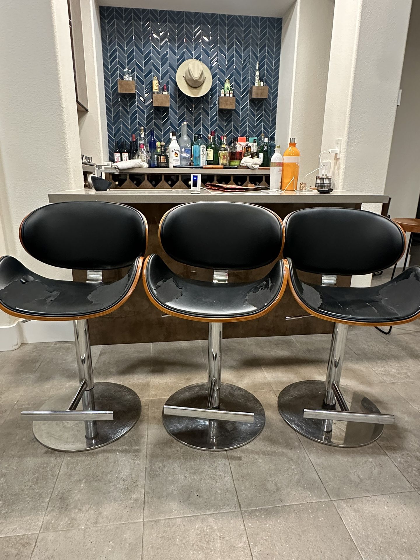 Three Swivel Heigh Adjustable Bar Counter Chairs 