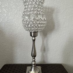19.5” Silver Jeweled Candle Holder