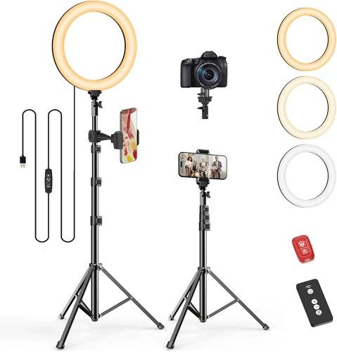 Emart 10" Ring Light With Tripod And Phone Holder  LED Circle Light For Makeup  Live Streaming Photography Video