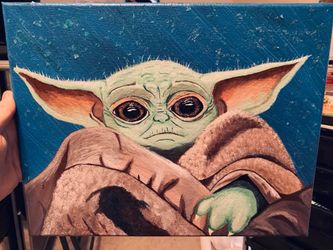 Baby Yoda (Grogu) Hand Painted Canvas (14" x 11")