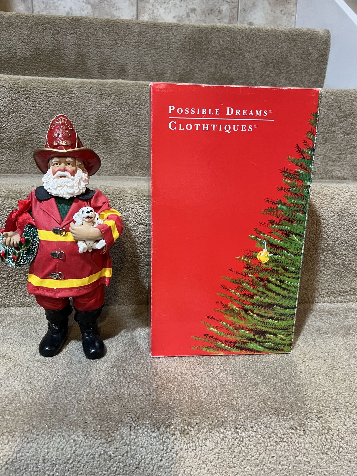 Clothtiqu Possible Dreams Santa Fireman Measures about 10" 1994 Christmas Santa