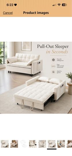 TTK 3-in-1 Pull Out Velvet Sofa Bed, Adjustable Backrest Tufted Velvet Love Seat Couch with Side Table & USB Charging, Convertible Chaise Lounge for L