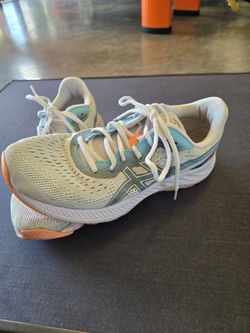 Asics Running Shoes Comfort Cushion Athletic Gym Sneakers White Blue Size 10