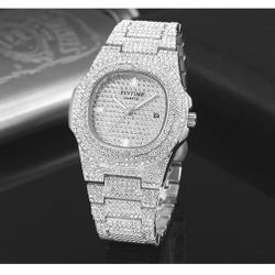 Unisex Crystal Watch Bling Iced-Out Watch Oblong Silver/Gold Wristwatch Fashion Diamond Quartz Analog Watch